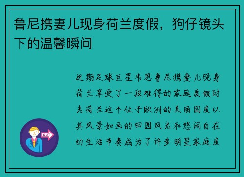 鲁尼携妻儿现身荷兰度假，狗仔镜头下的温馨瞬间